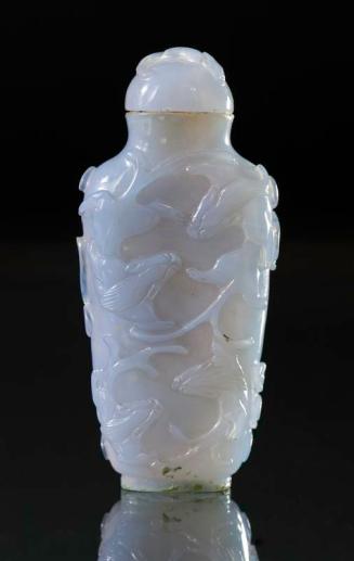 Agate Snuff Bottle with Matching Stopper and Bas Relief Decoration