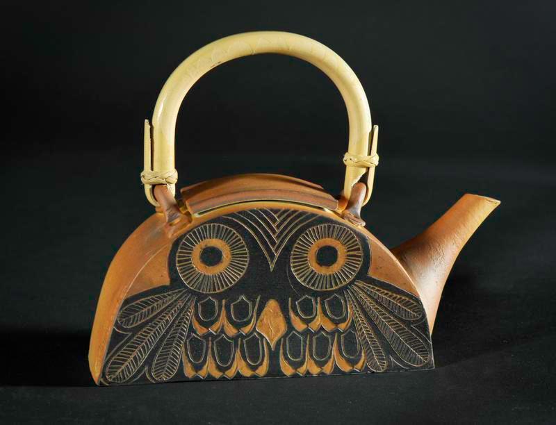 Stoneware Teapot with Owl Motif