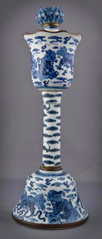 One of a Pair of Porcelain Blue and White Candlesticks