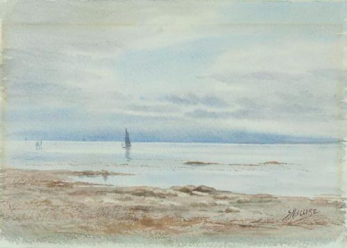 Untitled: beach scene with a sailboat