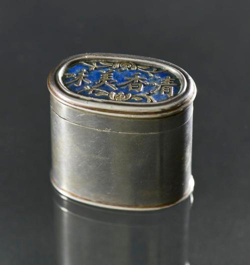 Silver Opium Box with Enamel Decorated Lid