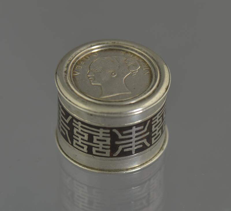 Cylindrical Silver Niello Opium Box