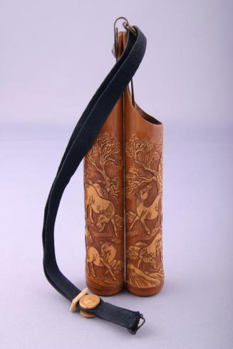 Double Bamboo Container with Scene of Horses