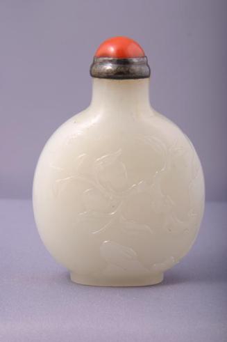 White Jade Snuff Bottle with Fruit Tree Carved Decoration