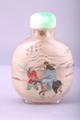 Crystal Snuff Bottle with Inside Paintings of Man on a Donkey and an Archer on a Horse