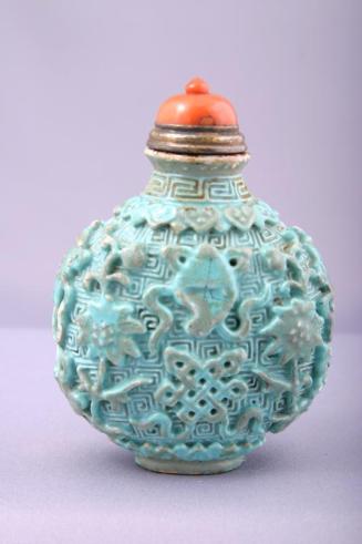 Turquoise Carved Porcelain Snuff Bottle