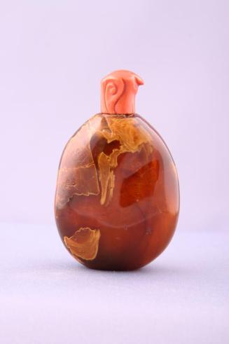 Amber Snuff Bottle with Incised Chinese Characters and Carved Coral Stopper