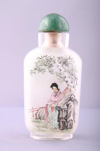 Glass Snuff Bottle with Inside Painted Images of Maidens