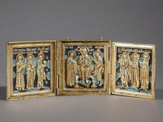 Portable Triptych Icon Depicting Christ, the Virgin, John the Baptist, Archangel Michael & Saints