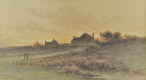 Untitled: landscape with two figures and two buildings