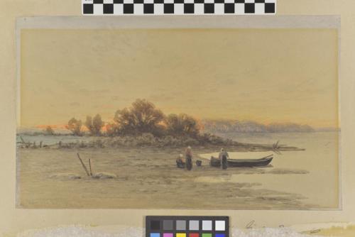 Untitled: landscape with three figures and a boat