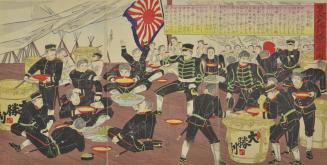 Japanese Soldiers Celebrating Victory with Food and Sake