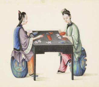 Untitled: two women playing a game at a table