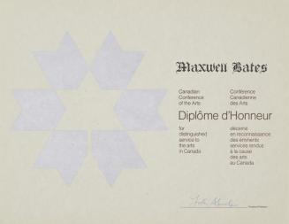 Maxwell Bates: Canadian Conference of the Arts, Diplome D'Honneur