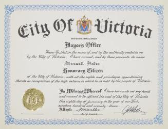 Maxwell Bates: City of Victoria/Honorary Citizen