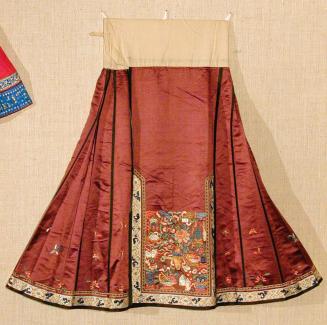 Woman's Brown Silk Skirt with Embroidered Back and  Front Panels