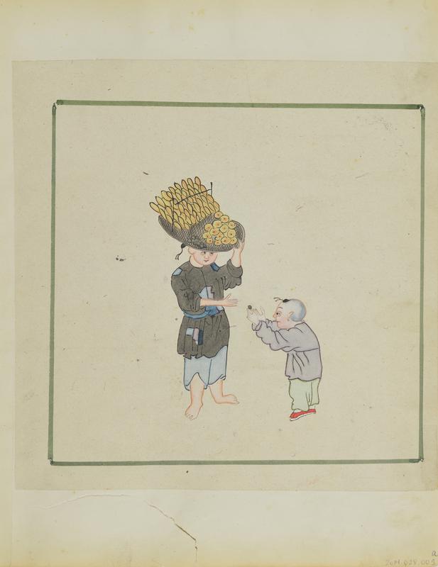 Untitled (Man carrying a basket of bread on his head) (Side A)
Untitled (Man with two baskets and a candle lantern) (Side B)