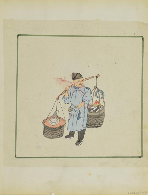 Untitled (Man carrying two baskets on a shoulder pole) (Side A)
Untitled (Man carrying two baskets of tofu? on a shoulder pole) (Side B)