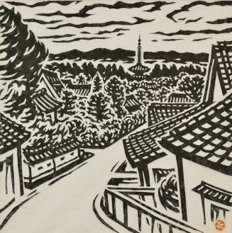 Untitled (Landscape with houses and pagoda)