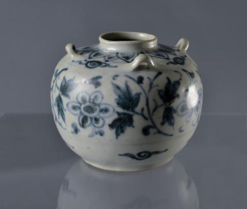 Blue and white globular jar