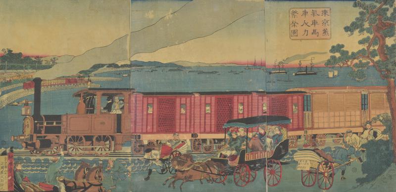 Prosperity in Tokyo: Steam Engine, Carriage, and Rickshaw