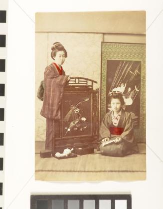 Untitled (Young ladies in studio with scroll and screen)