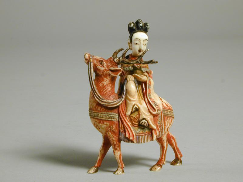 Snuff Bottle in the Shape of a Woman on a Stag