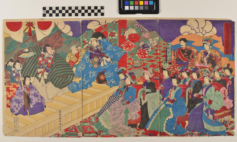 Emperor Meiji and Empress watching Kabuki play with audience of “Western-Dressed” women