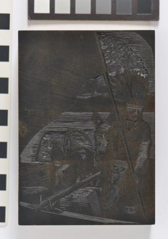 Woodblock for "Unloading the Pieces - York Boats"