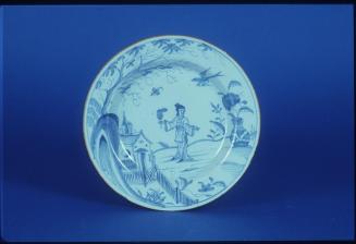 Plate with Female Figure Holding a Fan in Landscape