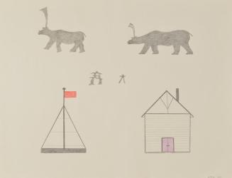 untitled (Caribou with Flag Pole and House)