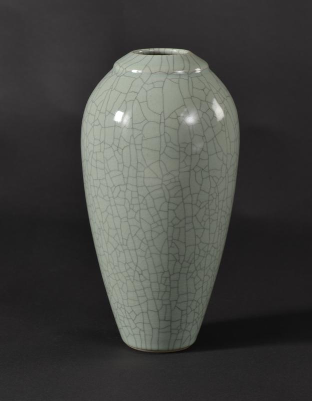Tall celadon crackle glaze vase