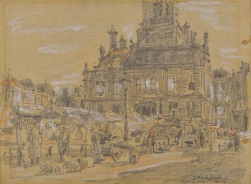Untitled (Market in Haarlem with City Hall)