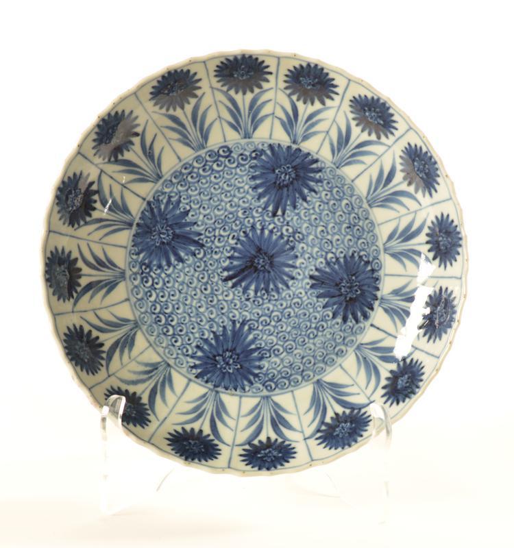 Blue and White Dish with Chrysanthemum Heads
