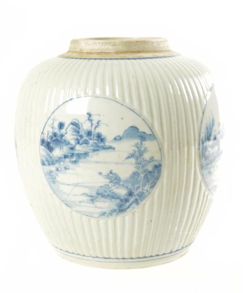 Blue and White Ginger Jar with Landscape Panels