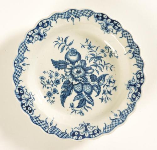 blue and White Worcester Plate in Pine Cone Pattern