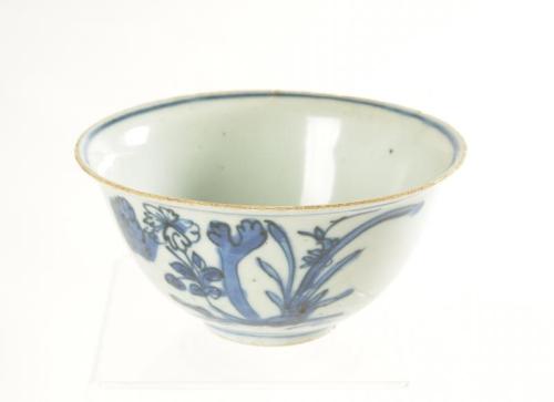 Blue and White Bowl with Peaches and Floral Sprays