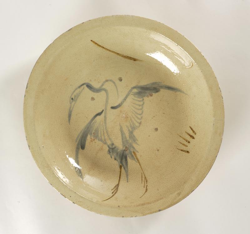 Large Shallow Serving Dish with Crane Motif