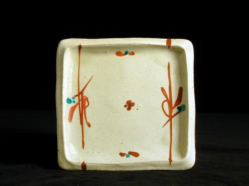 Takeo Suda Square Dish with Red Floral Stem