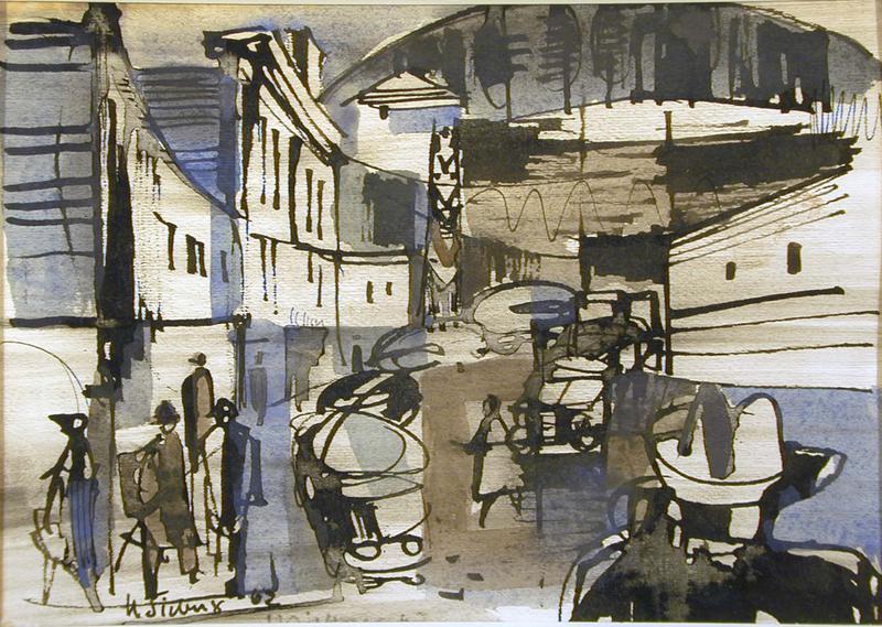 Untitled (Cityscape with Figures)