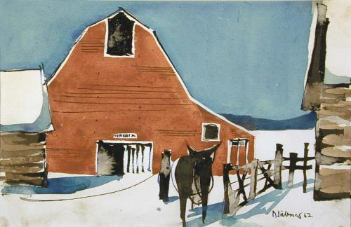 Untitled (Red Barn and Horse)
