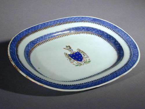Blue on White Platter with Baillie Family Armorial Crest