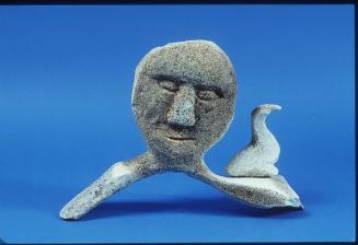 Untitled (Whalebone Sculpture of a Human Head with    Goose on Shoulder)