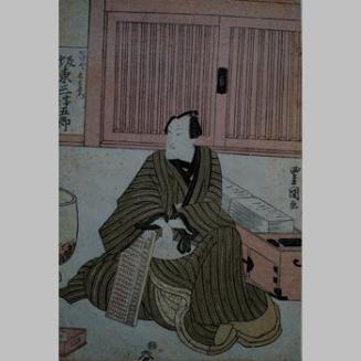 Kabuki Actor Iwai Kumesaburo with abacus
