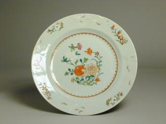 Famille Rose Plate with Pairs of White Cranes and  Flowers