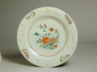 Famille Rose Plate with Pairs of White Cranes and Flowers