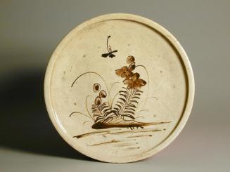 Stoneware Plate with Painted Dragonfly Motif