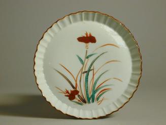 Fluted Edge Saucer with Floral Design by Kitaoji Rosanjin