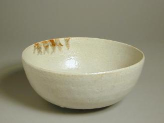 Deep White Bowl with Painted Bamboo Leaf Design by Kitaoji Rosanjin