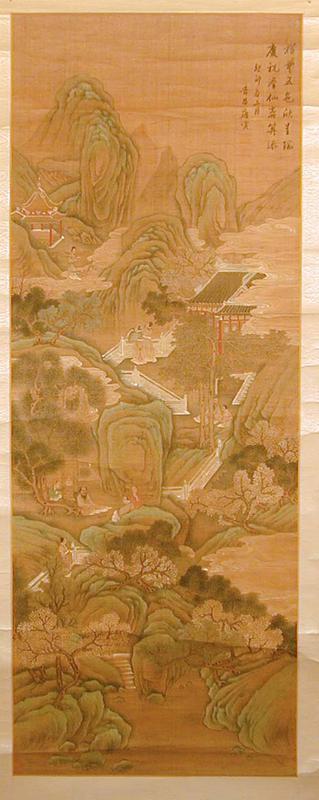 Landscape (after the style of Tang Yin, 16th century, author also of the couplet)